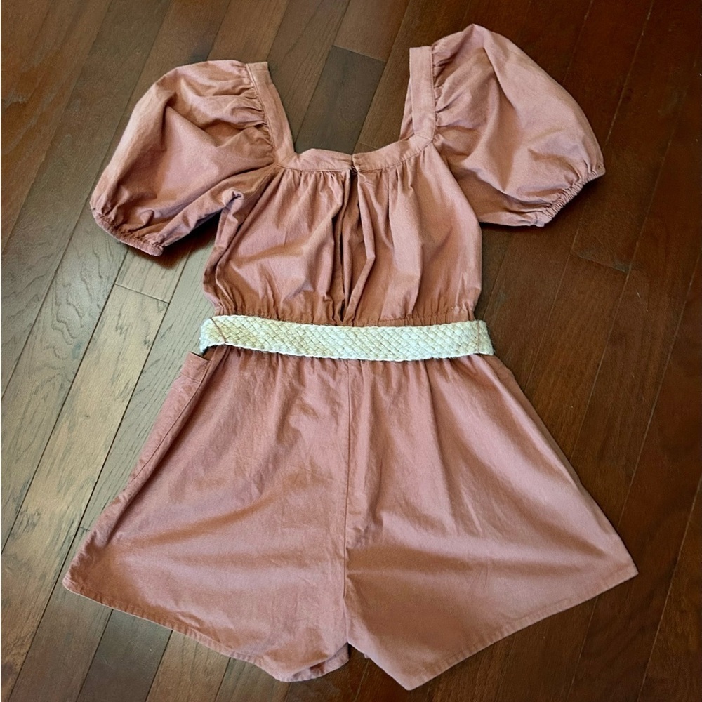 H&M BELTED ROMPER SIZE XS RUST BROWN cotton excellent condition - Picture 10 of 12